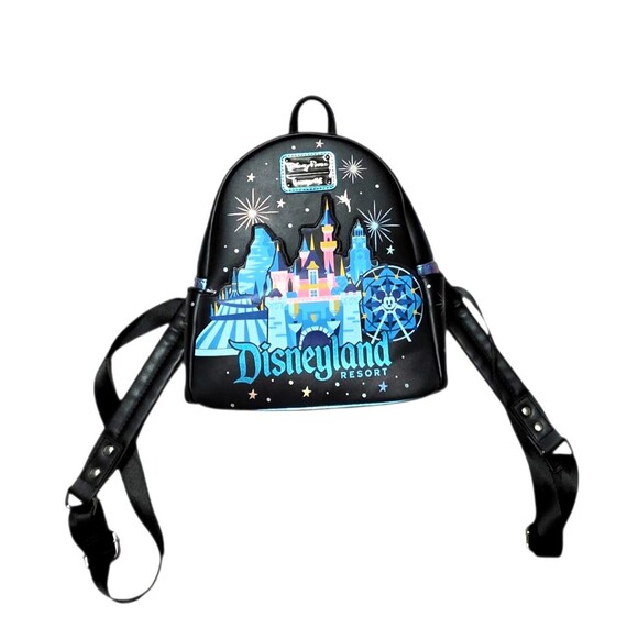 DISNEY PARKS x LOUNGEFLY Mini Backpack Black Blue Disneyland Resort Icons Bag - Picture 16 of 16